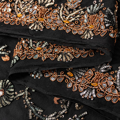 Sanskriti Vintage Black Pure Georgette Dupatta/Stole Hand Embroidered Gota Veil