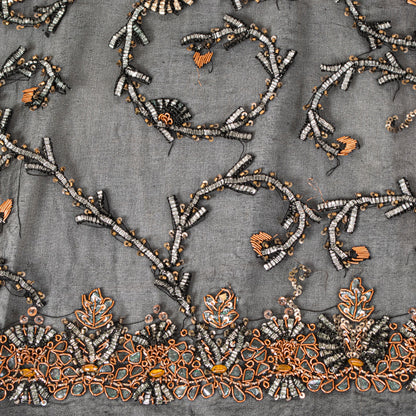 Sanskriti Vintage Black Pure Georgette Dupatta/Stole Hand Embroidered Gota Veil