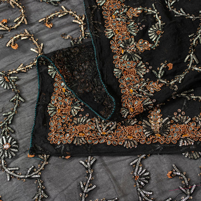 Sanskriti Vintage Black Pure Georgette Dupatta/Stole Hand Embroidered Gota Veil