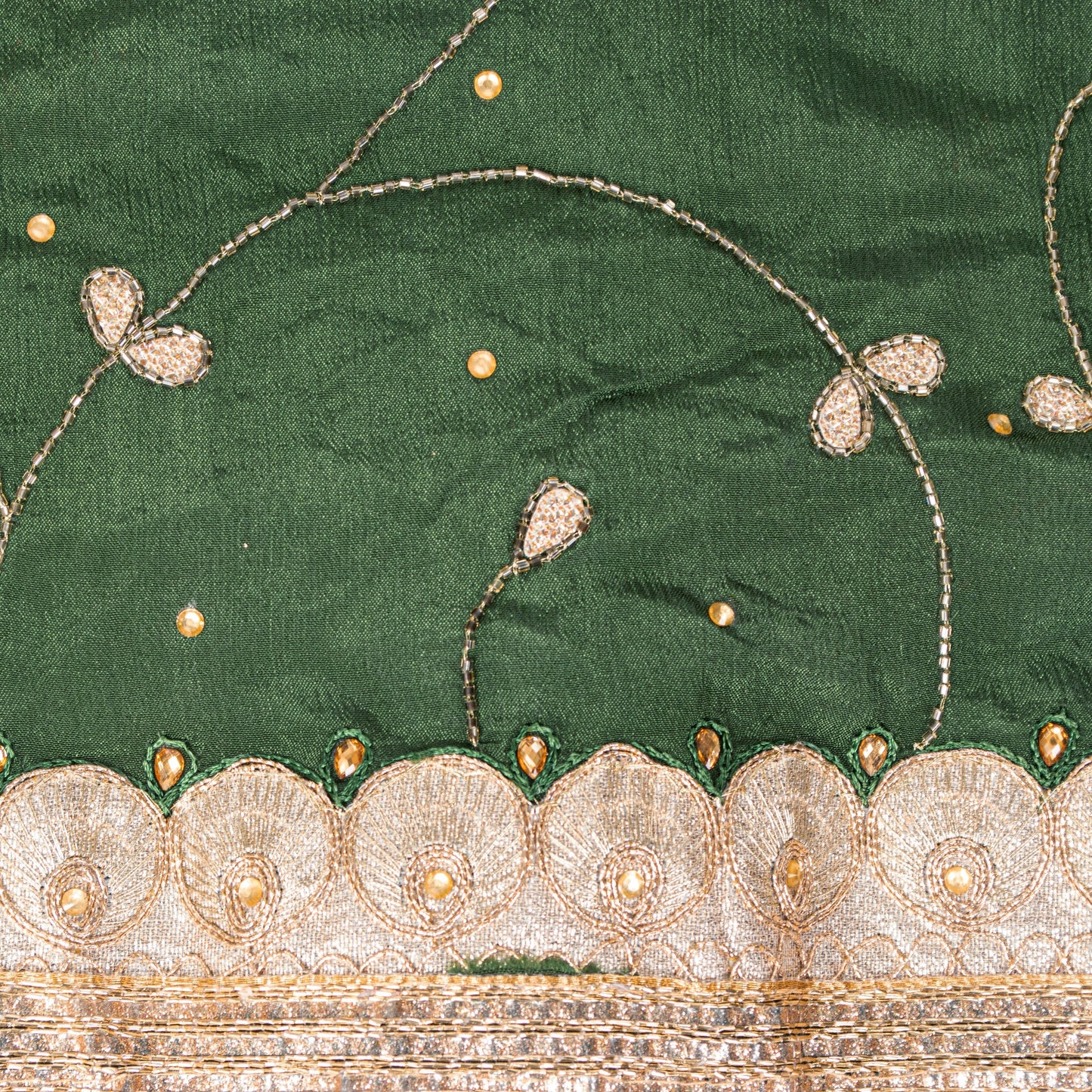 Sanskriti Vintage Green Pure Chiffon SilkDupatta/Stole Hand Bead Patch Work Veil