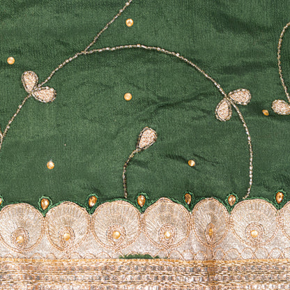 Sanskriti Vintage Green Pure Chiffon SilkDupatta/Stole Hand Bead Patch Work Veil