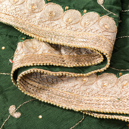 Sanskriti Vintage Green Pure Chiffon SilkDupatta/Stole Hand Bead Patch Work Veil
