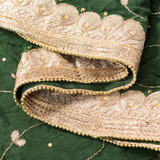 Sanskriti Vintage Green Pure Chiffon SilkDupatta/Stole Hand Bead Patch Work Veil