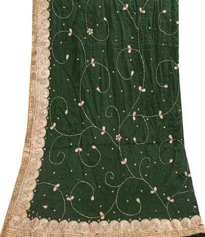 Sanskriti Vintage Green Pure Chiffon SilkDupatta/Stole Hand Bead Patch Work Veil