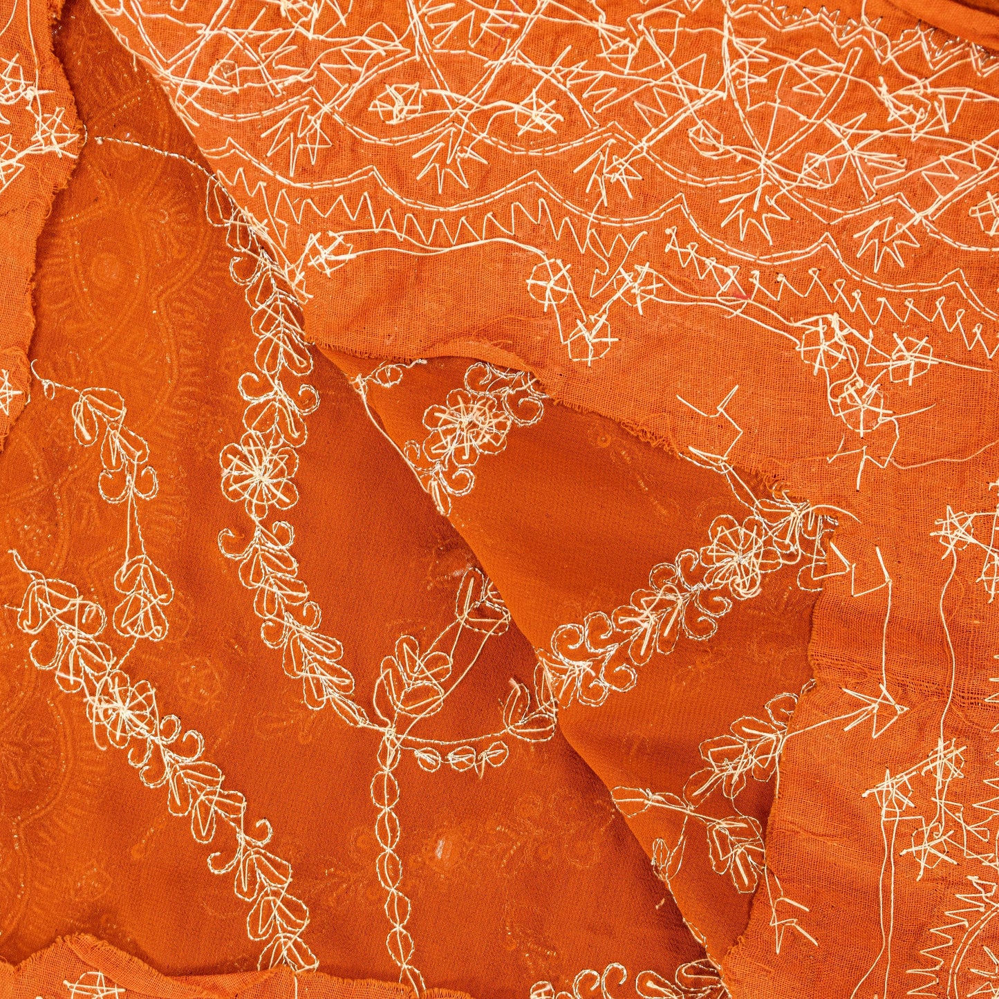 Sanskriti Vintage Orange Georgette Dupatta/Stole Hand Embroidered Dabka Antique