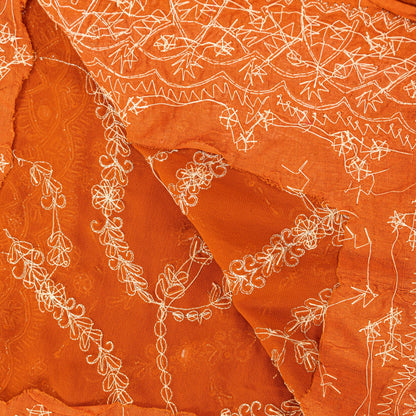 Sanskriti Vintage Orange Georgette Dupatta/Stole Hand Embroidered Dabka Antique