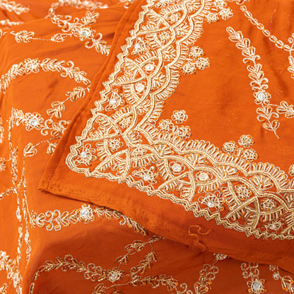 Sanskriti Vintage Orange Georgette Dupatta/Stole Hand Embroidered Dabka Antique