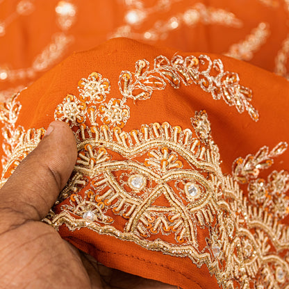 Sanskriti Vintage Orange Georgette Dupatta/Stole Hand Embroidered Dabka Antique