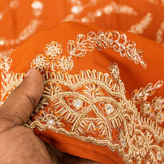 Sanskriti Vintage Orange Georgette Dupatta/Stole Hand Embroidered Dabka Antique
