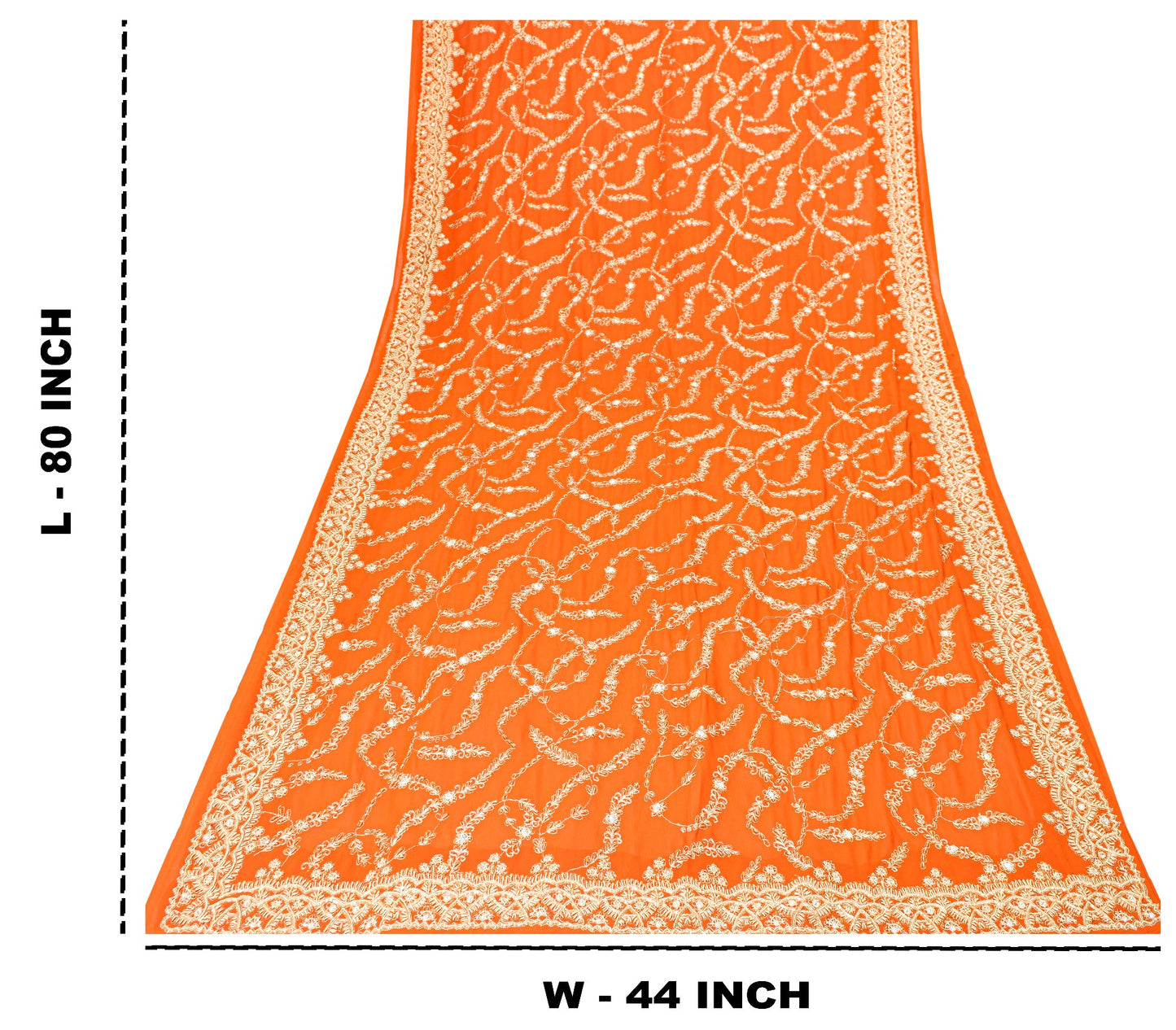 Sanskriti Vintage Orange Georgette Dupatta/Stole Hand Embroidered Dabka Antique