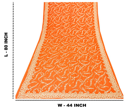Sanskriti Vintage Orange Georgette Dupatta/Stole Hand Embroidered Dabka Antique