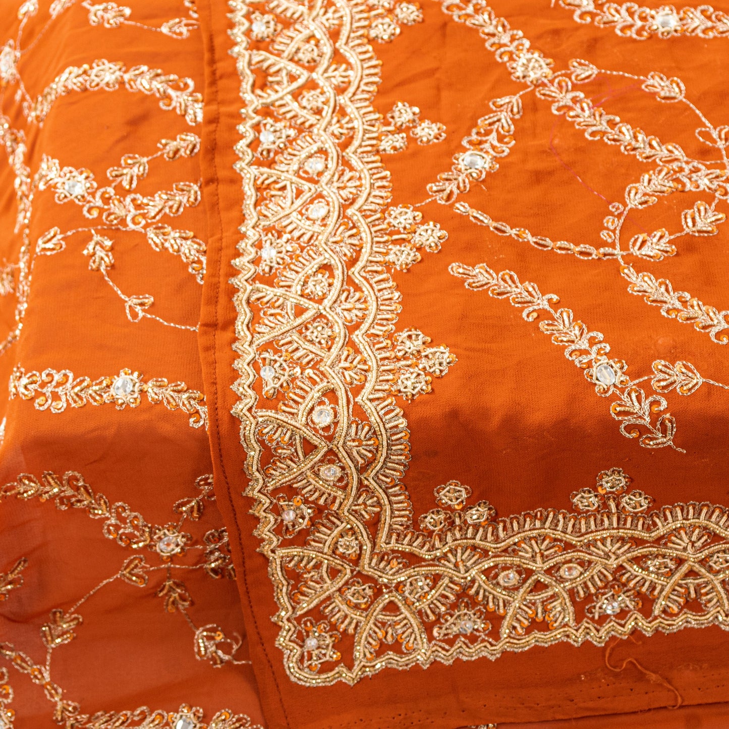 Sanskriti Vintage Orange Georgette Dupatta/Stole Hand Embroidered Dabka Antique