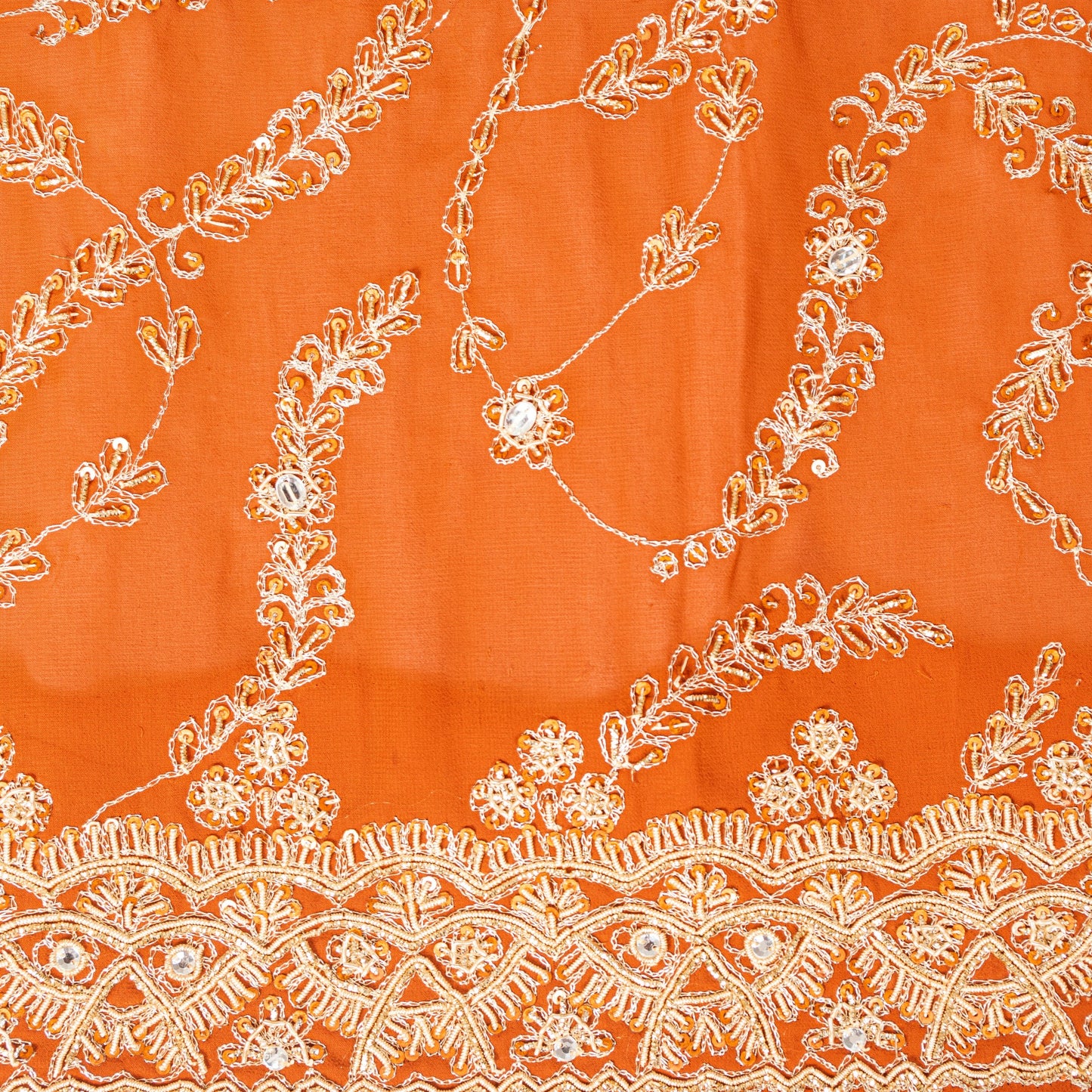 Sanskriti Vintage Orange Georgette Dupatta/Stole Hand Embroidered Dabka Antique