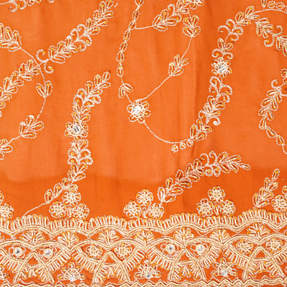 Sanskriti Vintage Orange Georgette Dupatta/Stole Hand Embroidered Dabka Antique