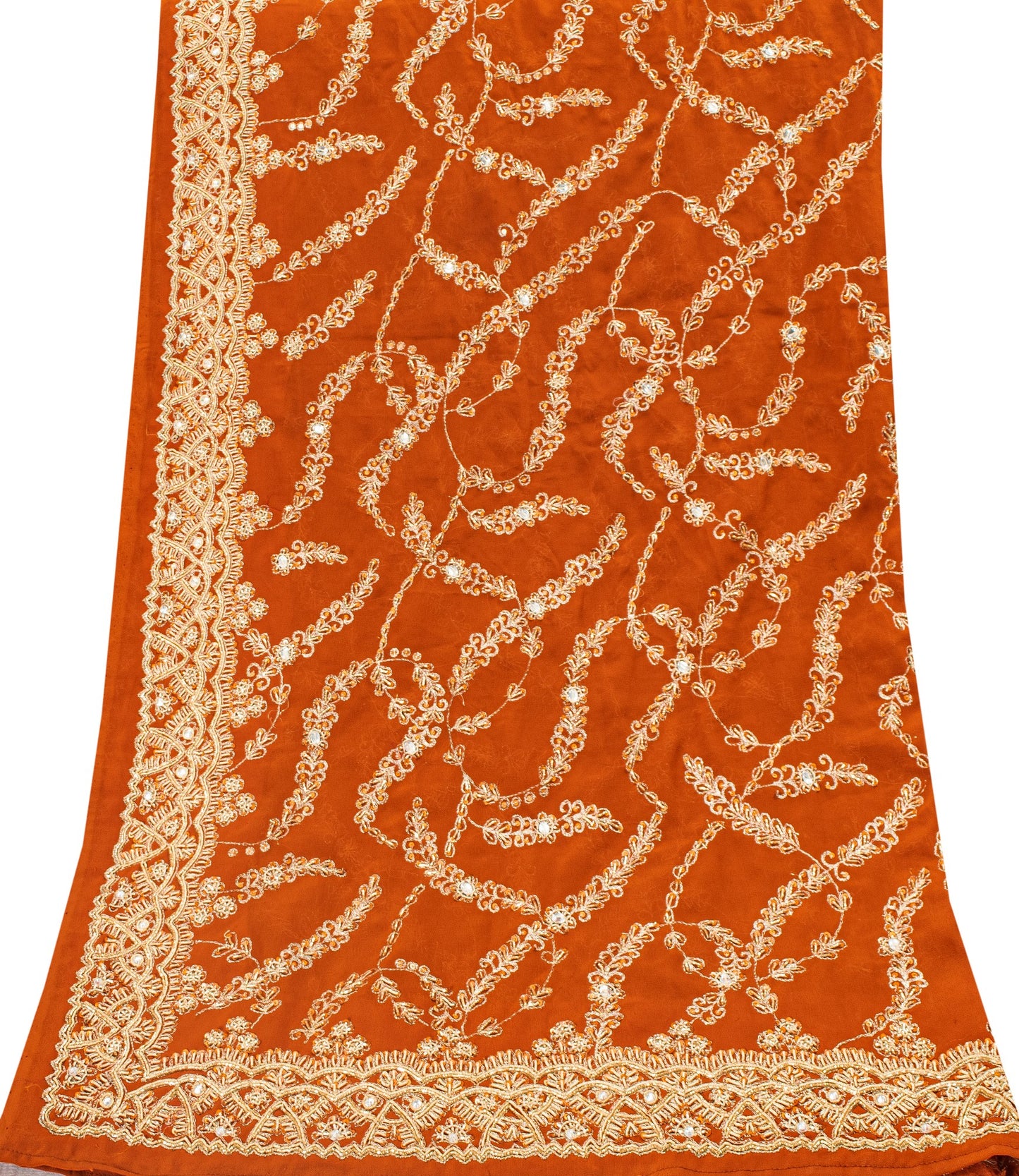 Sanskriti Vintage Orange Georgette Dupatta/Stole Hand Embroidered Dabka Antique