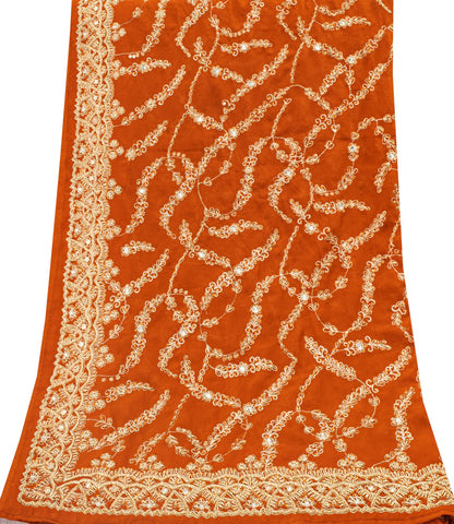 Sanskriti Vintage Orange Georgette Dupatta/Stole Hand Embroidered Dabka Antique