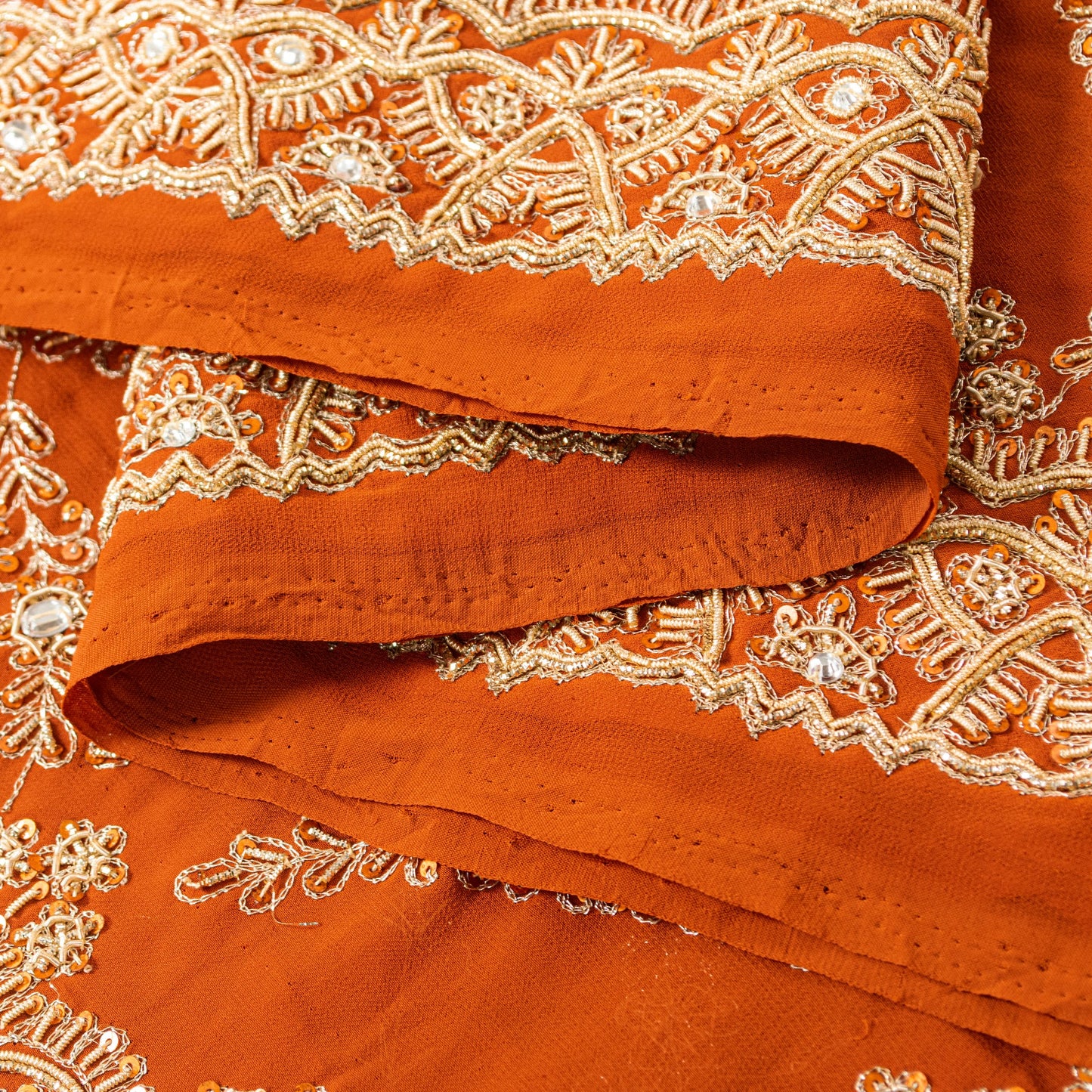 Sanskriti Vintage Orange Georgette Dupatta/Stole Hand Embroidered Dabka Antique