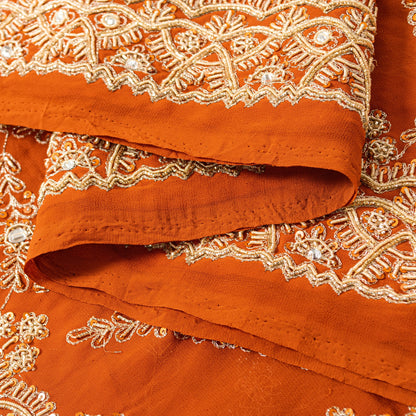 Sanskriti Vintage Orange Georgette Dupatta/Stole Hand Embroidered Dabka Antique