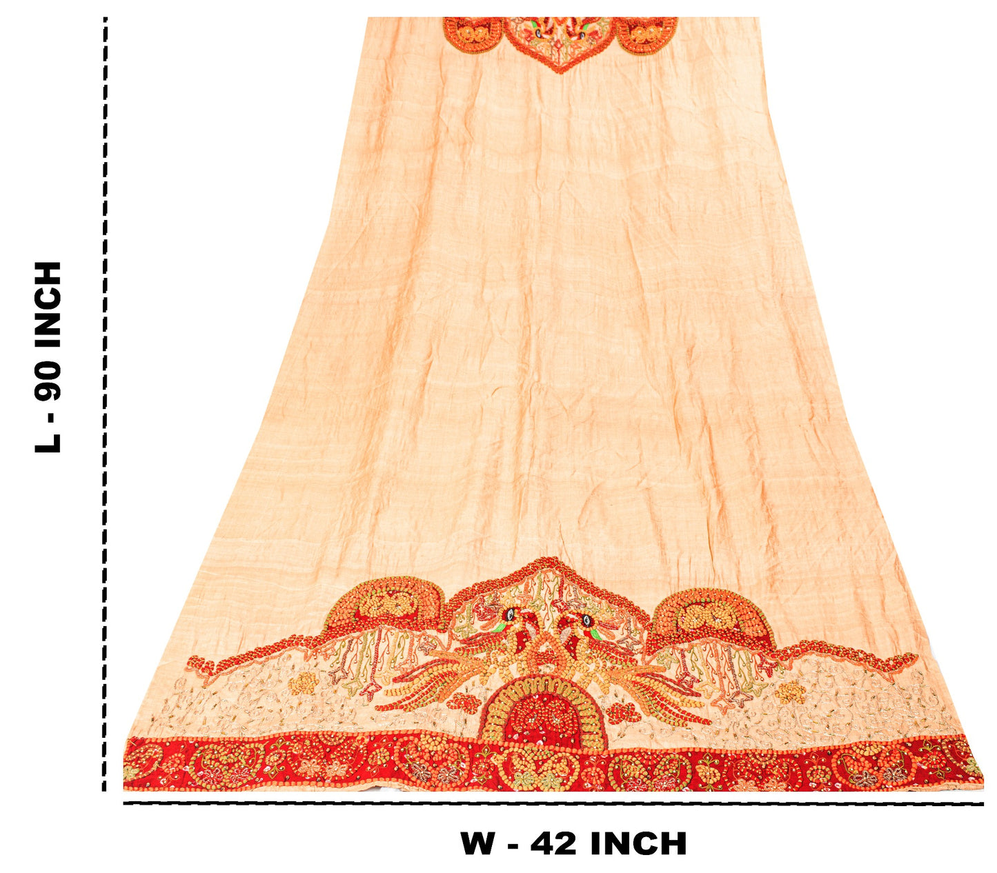 Sanskriti Vintage Cream Pure Silk Dupatta/Stole Hand Embroidered Peacock Scarf