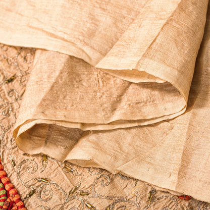 Sanskriti Vintage Cream Pure Silk Dupatta/Stole Hand Embroidered Peacock Scarf