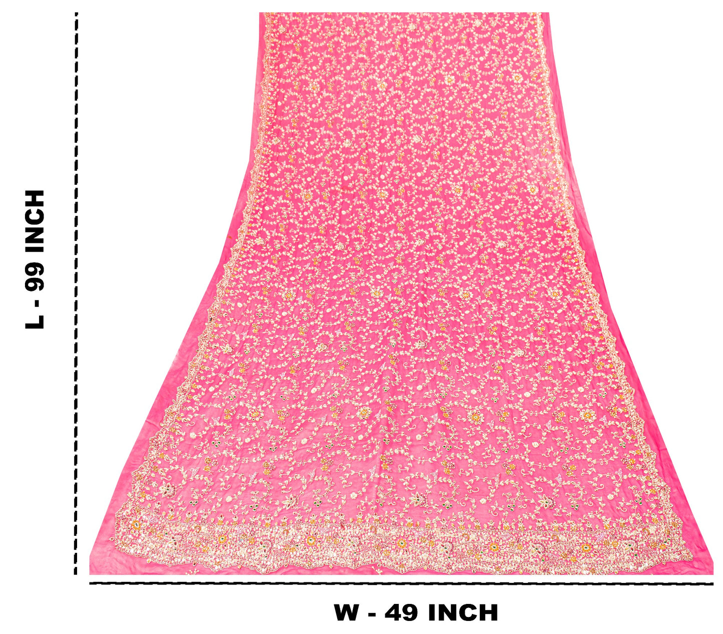 Sanskriti Vintage Pink Pure Georgette Dupatta/Stole Hand Embroidery Zardozi Veil
