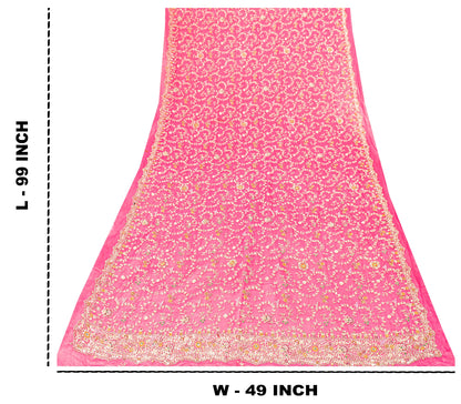 Sanskriti Vintage Pink Pure Georgette Dupatta/Stole Hand Embroidery Zardozi Veil