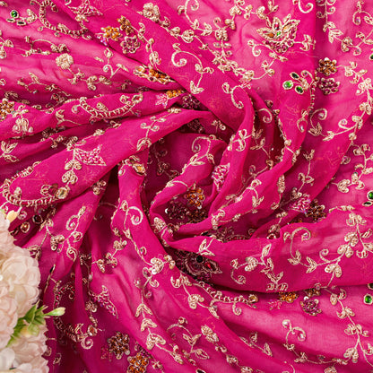 Sanskriti Vintage Pink Pure Georgette Dupatta/Stole Hand Embroidery Zardozi Veil