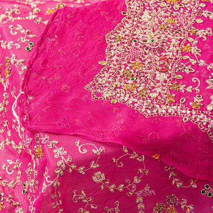 Sanskriti Vintage Pink Pure Georgette Dupatta/Stole Hand Embroidery Zardozi Veil