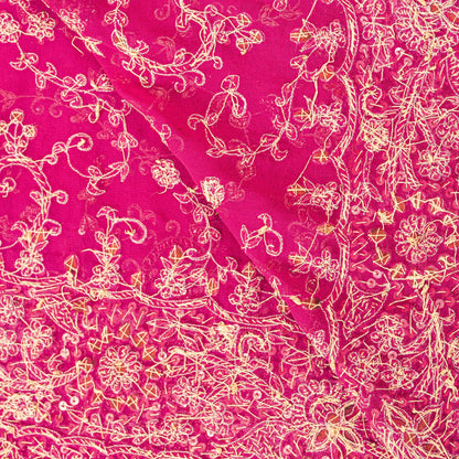 Sanskriti Vintage Pink Pure Georgette Dupatta/Stole Hand Embroidery Zardozi Veil