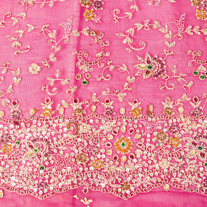 Sanskriti Vintage Pink Pure Georgette Dupatta/Stole Hand Embroidery Zardozi Veil