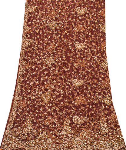 Sanskriti Vintage Brown Net Dupatta/Stole Hand Embroidery Zardozi Wedding Veil