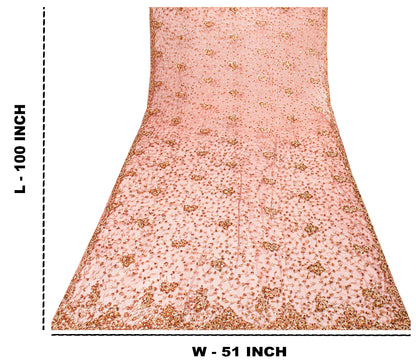 Sanskriti Vintage Brown Net Dupatta/Stole Hand Embroidery Zardozi Wedding Veil