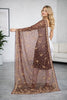 Sanskriti Vintage Brown Net Dupatta/Stole Hand Embroidery Zardozi Wedding Veil
