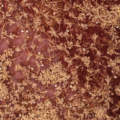 Sanskriti Vintage Brown Net Dupatta/Stole Hand Embroidery Zardozi Wedding Veil