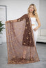 Sanskriti Vintage Brown Net Dupatta/Stole Hand Embroidery Zardozi Wedding Veil