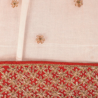 Sanskriti Vintage Peach Net Dupatta/Stole Hand Embroidered Zardozi Beaded Wedding Neck Scarf Crafting, Upcycling, Recycling, Dress Making