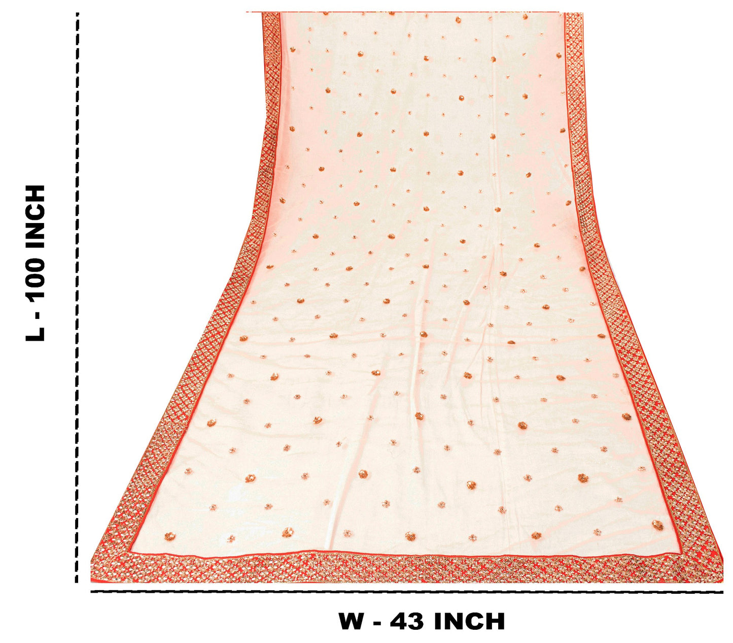 Sanskriti Vintage Peach Net Dupatta/Stole Hand Embroidered Zardozi Beaded Wedding Neck Scarf Crafting, Upcycling, Recycling, Dress Making