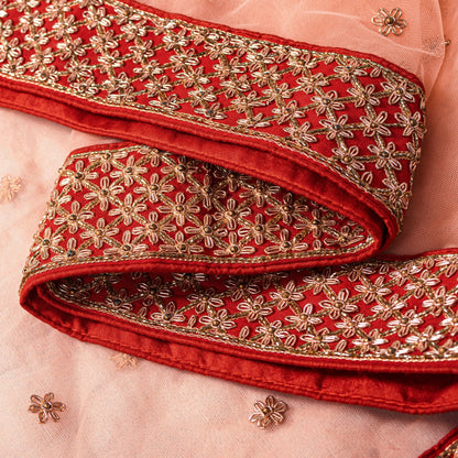 Sanskriti Vintage Peach Net Dupatta/Stole Hand Embroidered Zardozi Beaded Wedding Neck Scarf Crafting, Upcycling, Recycling, Dress Making