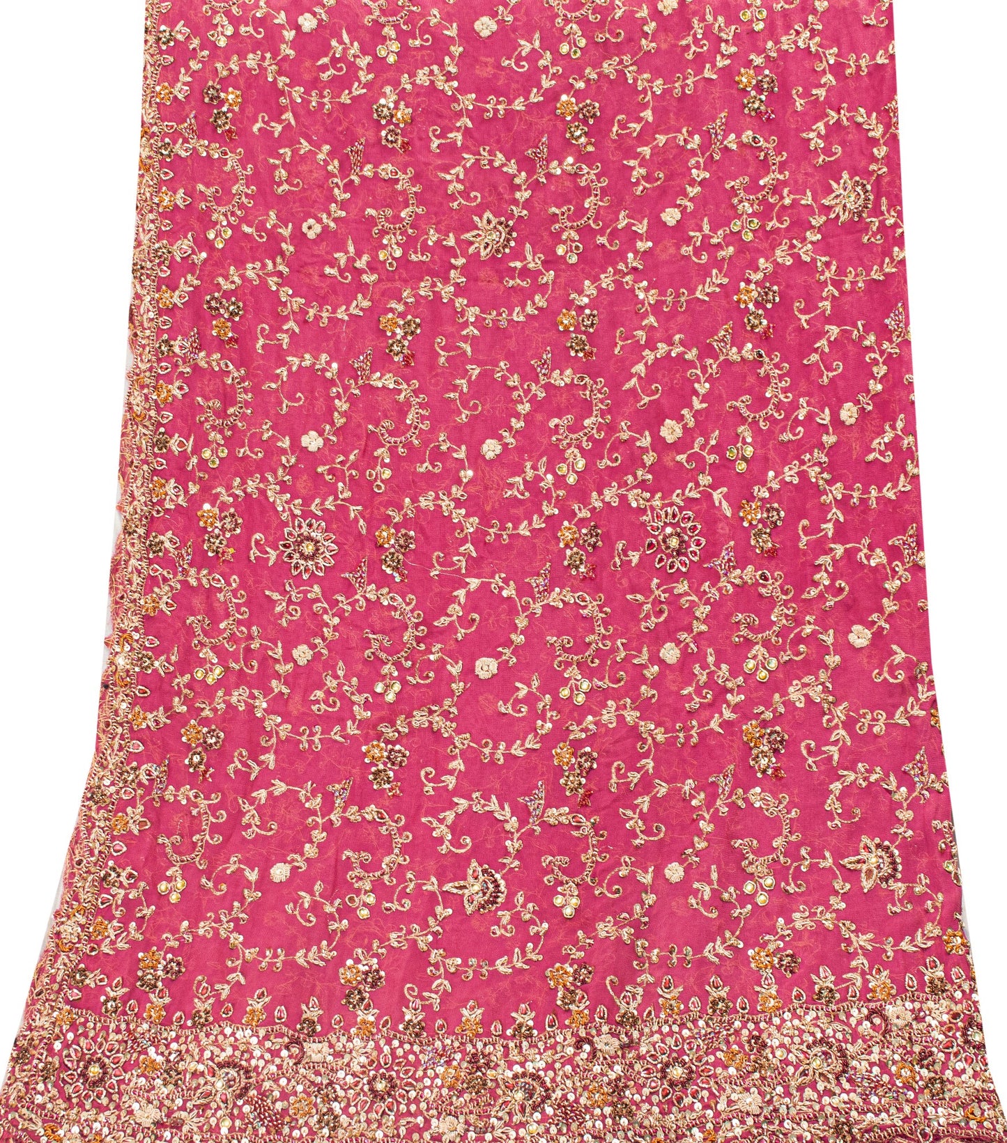 Sanskriti Vintage Pink Pure Georgette Dupatta/Stole Hand Embroidery Zardozi Veil
