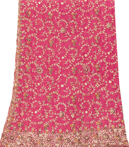Sanskriti Vintage Pink Pure Georgette Dupatta/Stole Hand Embroidery Zardozi Veil