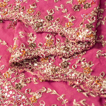 Sanskriti Vintage Pink Pure Georgette Dupatta/Stole Hand Embroidery Zardozi Veil