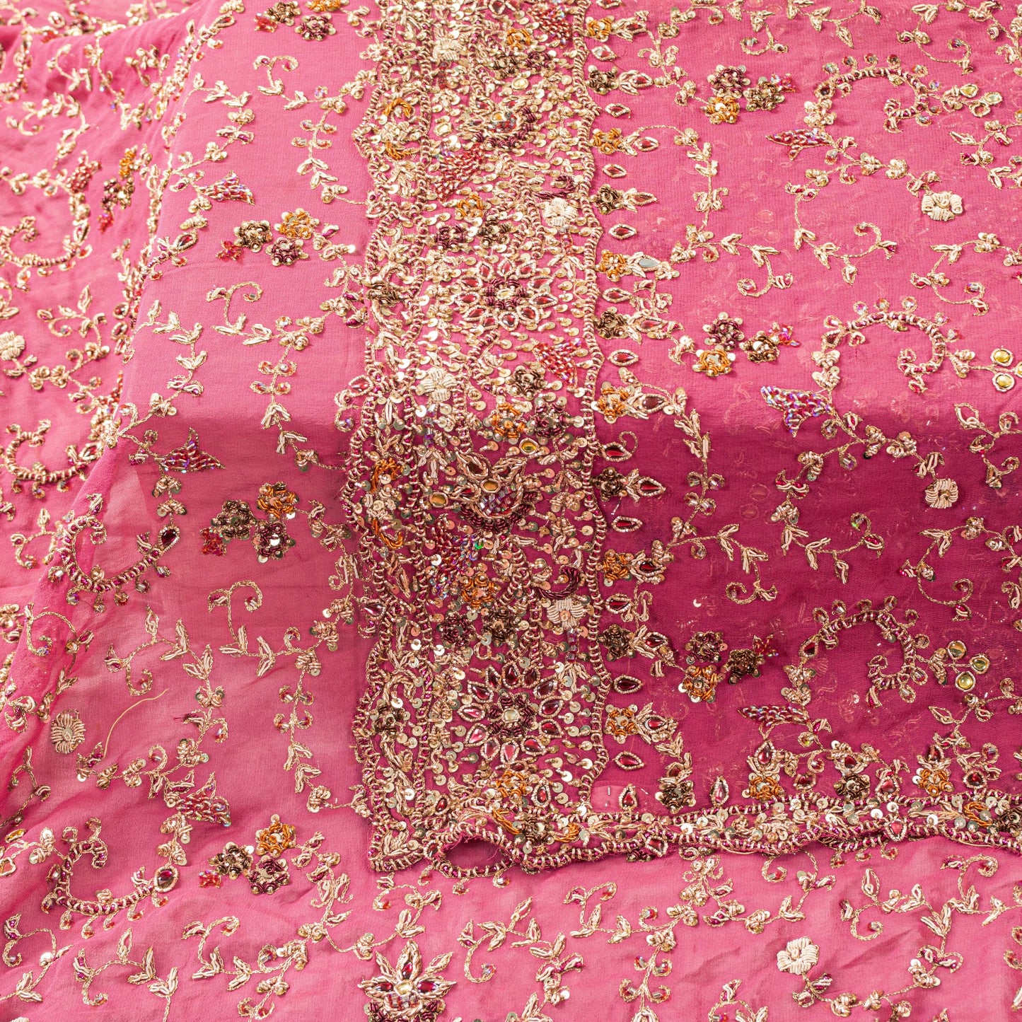 Sanskriti Vintage Pink Pure Georgette Dupatta/Stole Hand Embroidery Zardozi Veil