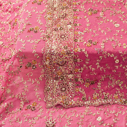 Sanskriti Vintage Pink Pure Georgette Dupatta/Stole Hand Embroidery Zardozi Veil