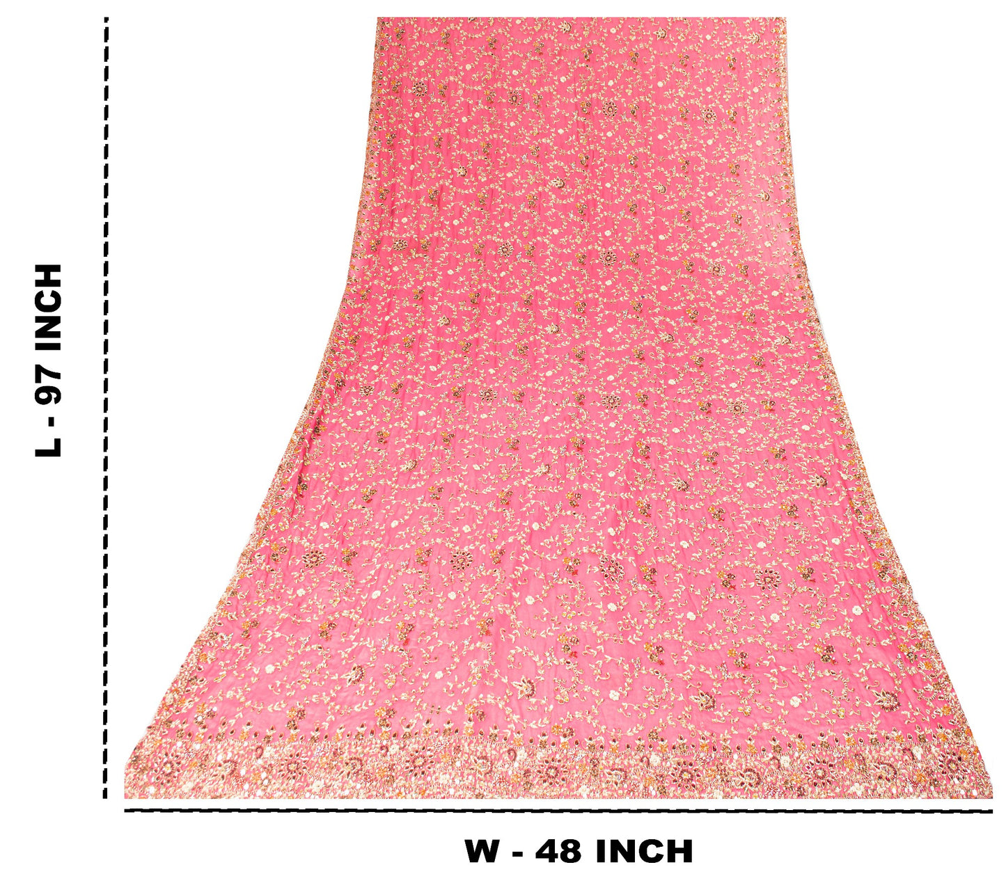 Sanskriti Vintage Pink Pure Georgette Dupatta/Stole Hand Embroidery Zardozi Veil