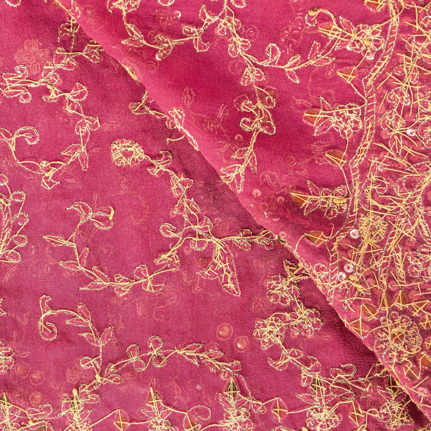 Sanskriti Vintage Pink Pure Georgette Dupatta/Stole Hand Embroidery Zardozi Veil