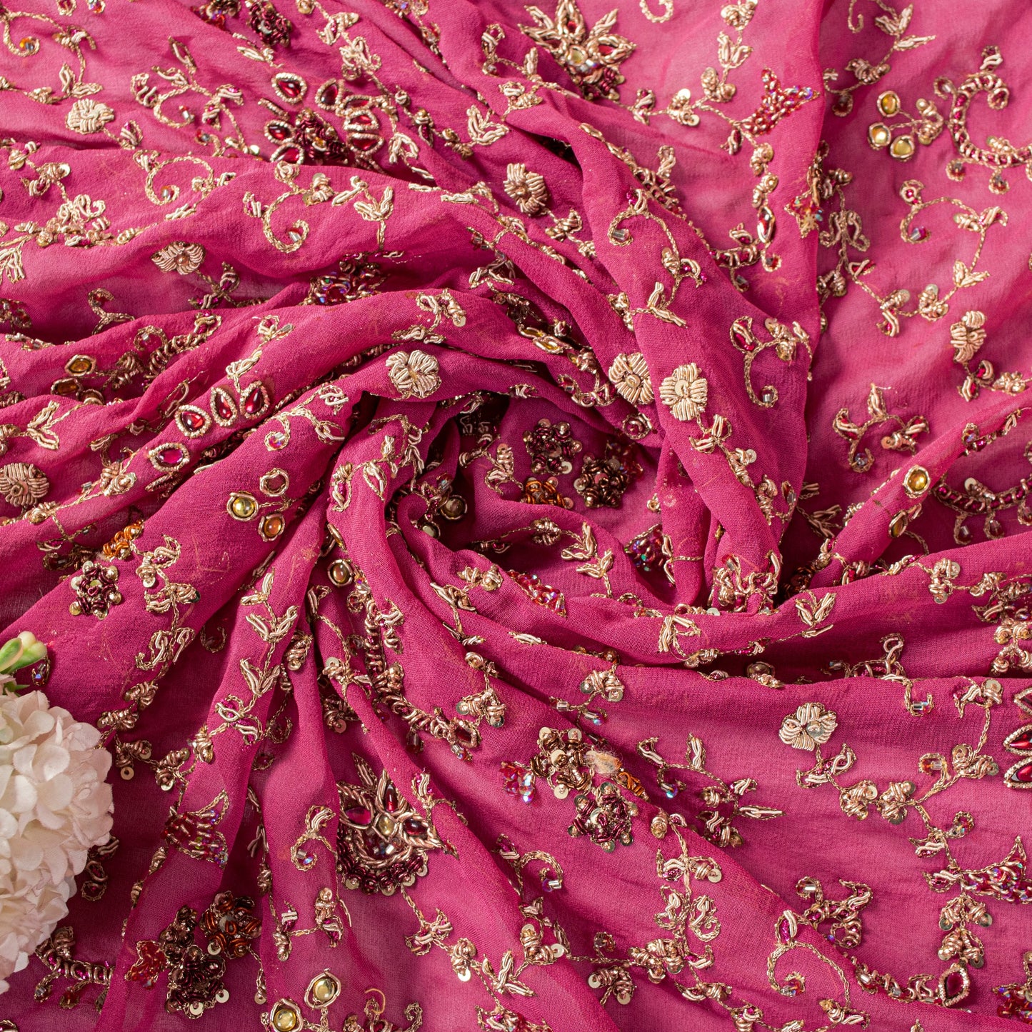 Sanskriti Vintage Pink Pure Georgette Dupatta/Stole Hand Embroidery Zardozi Veil