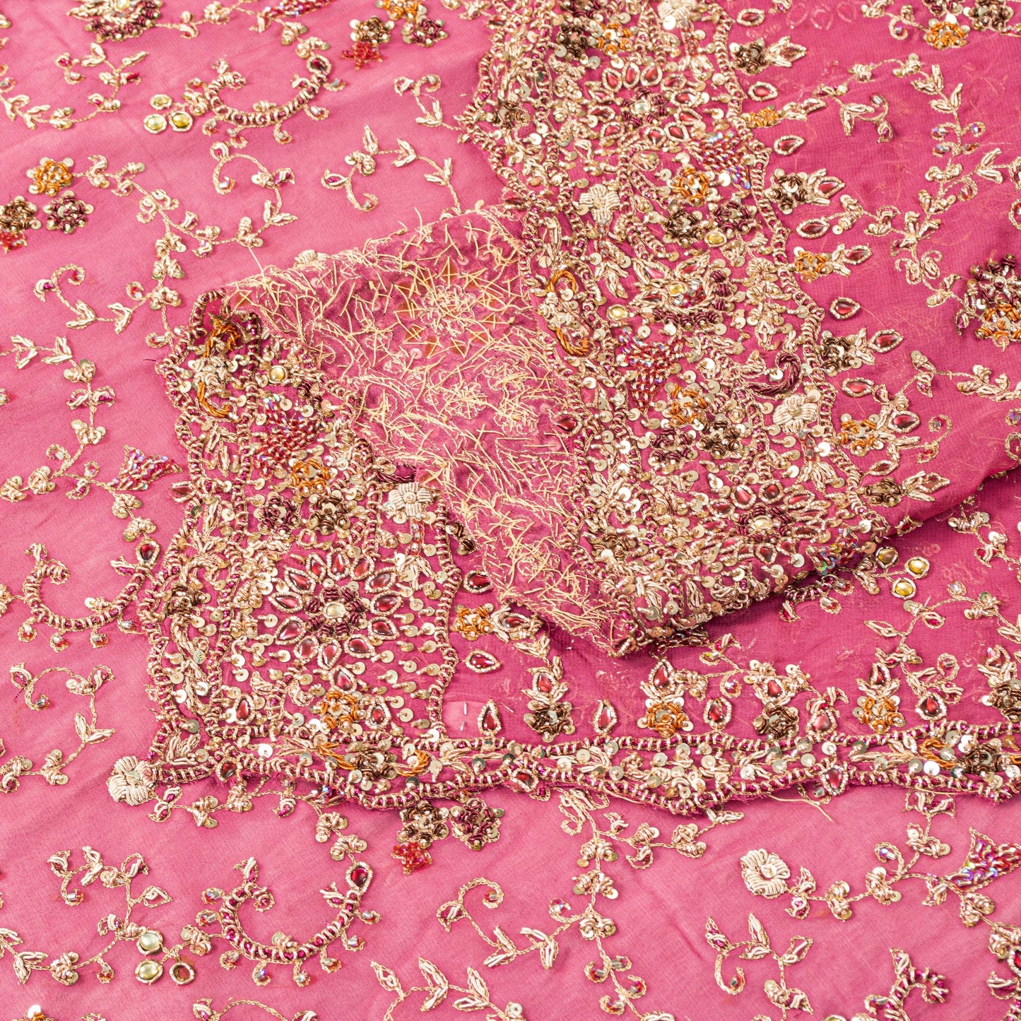 Sanskriti Vintage Pink Pure Georgette Dupatta/Stole Hand Embroidery Zardozi Veil