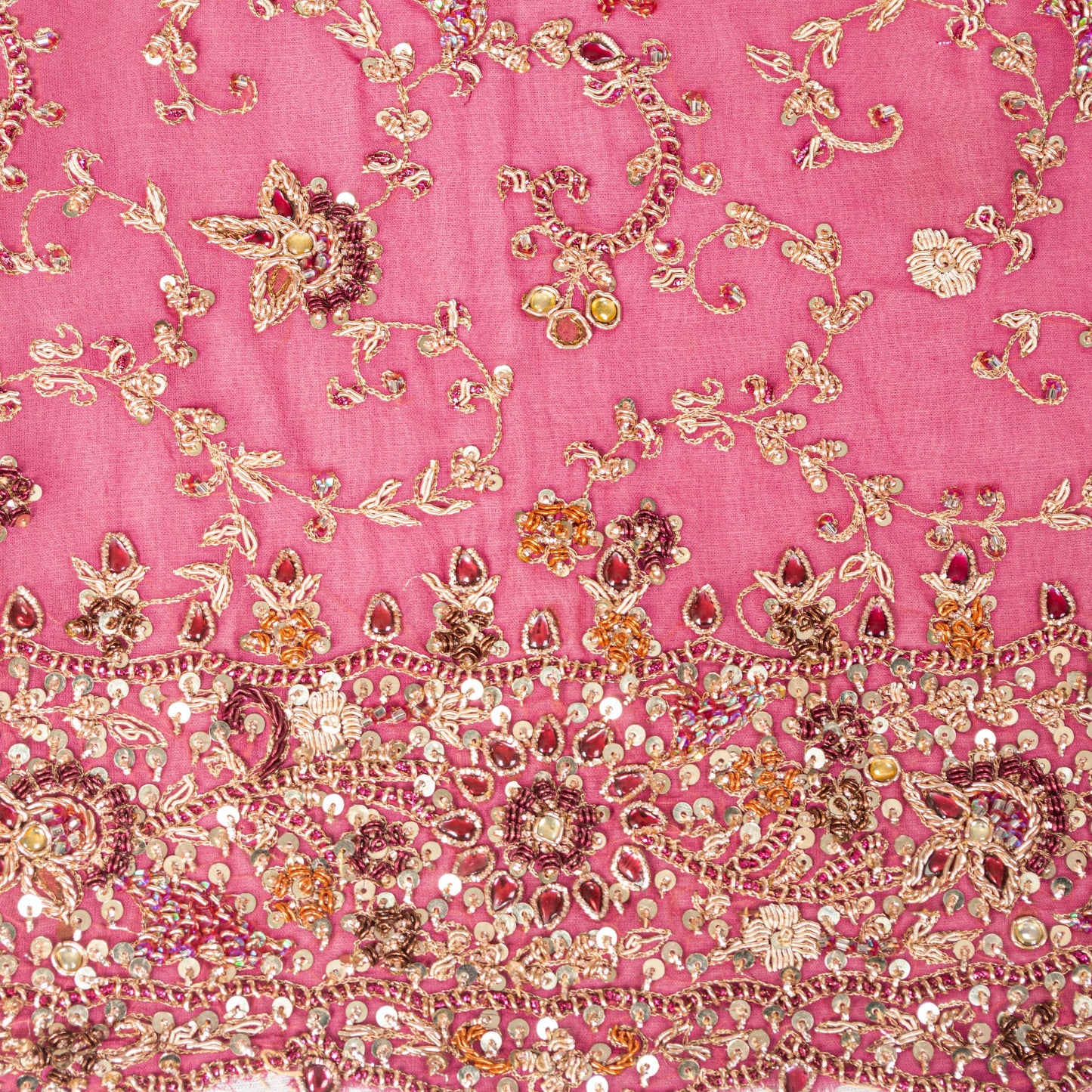 Sanskriti Vintage Pink Pure Georgette Dupatta/Stole Hand Embroidery Zardozi Veil
