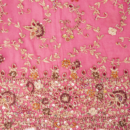 Sanskriti Vintage Pink Pure Georgette Dupatta/Stole Hand Embroidery Zardozi Veil