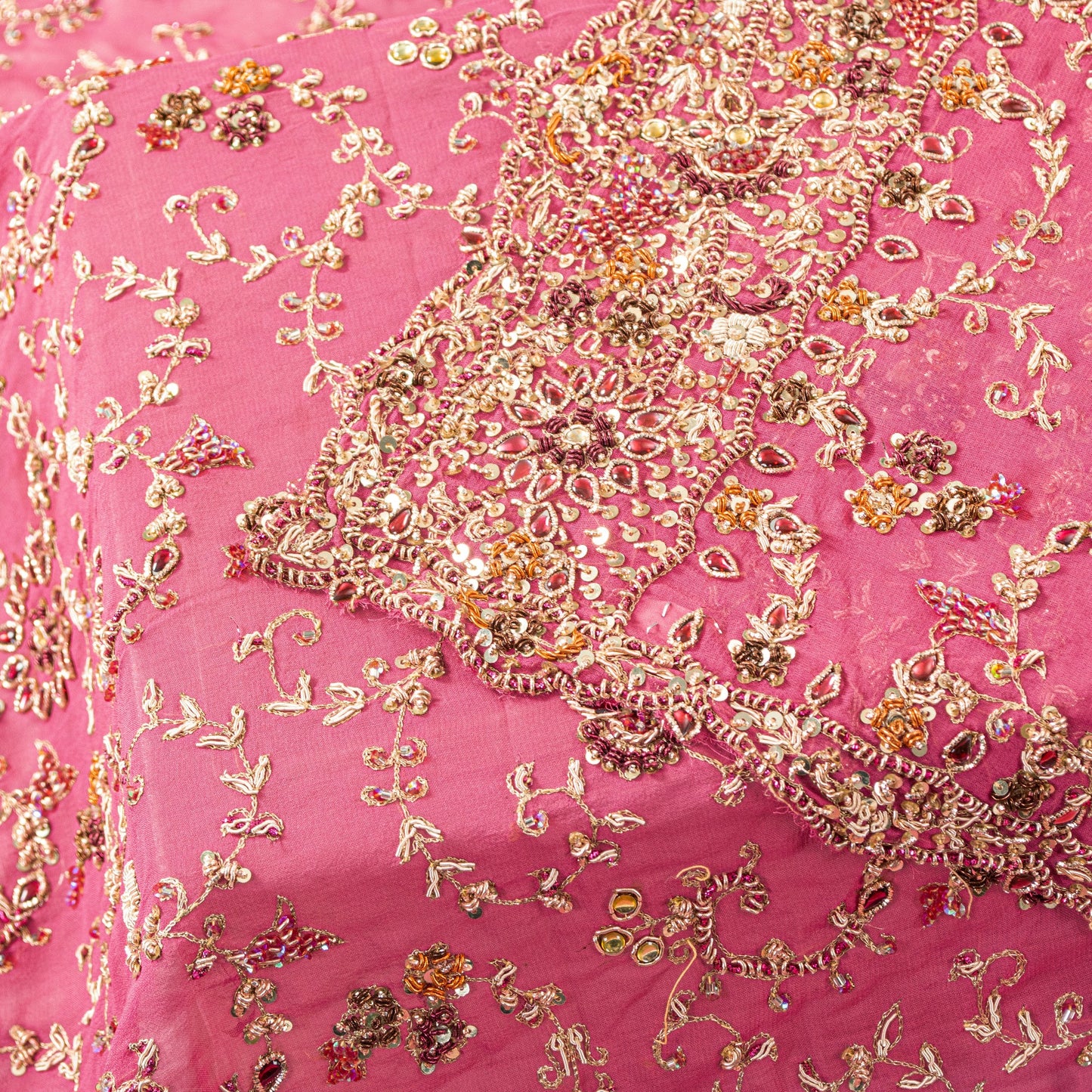 Sanskriti Vintage Pink Pure Georgette Dupatta/Stole Hand Embroidery Zardozi Veil